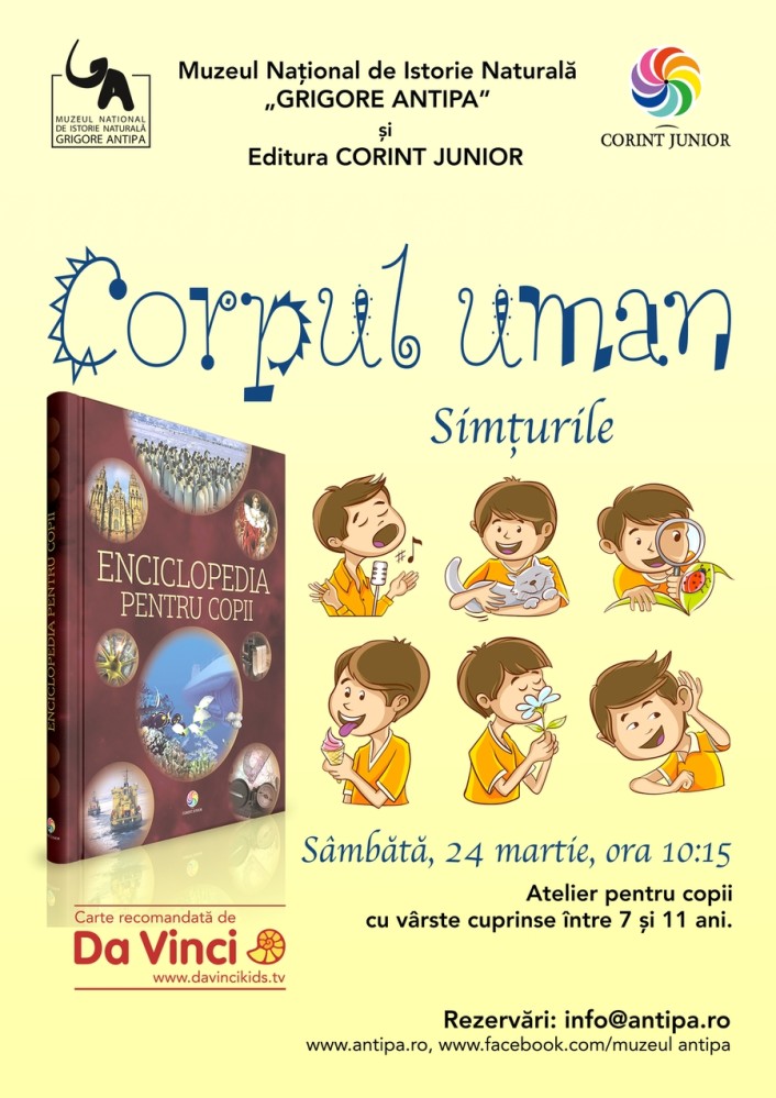 “Corpul uman – Simțurile”, atelier gratuit pentru copii la Muzeul Antipa
